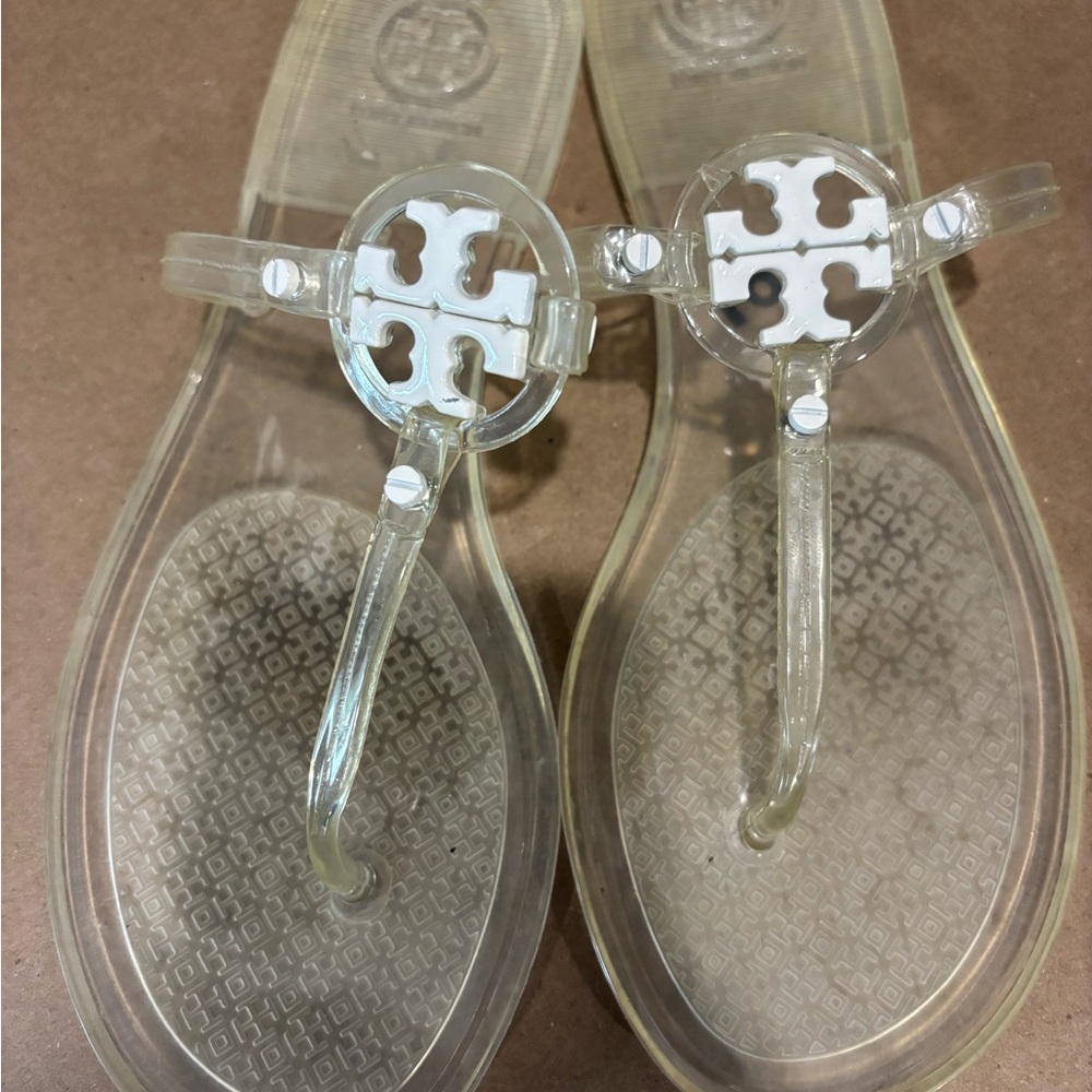 Tory Burch Transparent Sandals with White Logo size 8